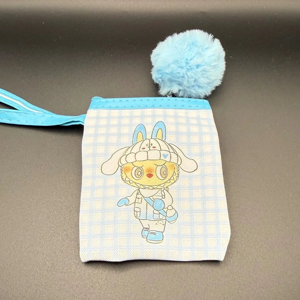 Cute‎ Bunny Character Coin Purse Pouch Small Bag Blue Plaid Wristlet